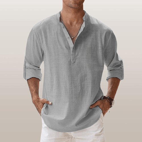Lorenzo Uomo Camicia Henley | Mix di Lino, Maniche Lunghe 9