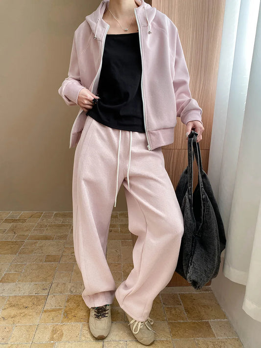 Luno Completo da Donna con Felpa e Pantaloni Larghi | Colore Unito, Cappuccio 1