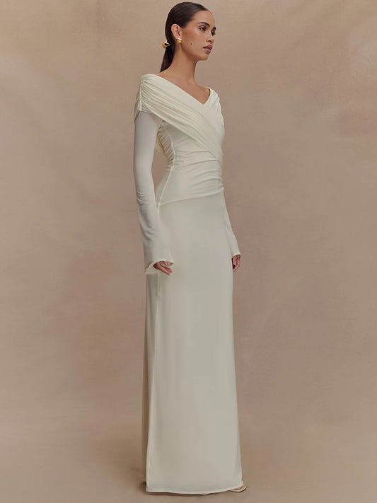 Mavina Abito Maxi da Donna Viscosa con Scollo a V | Vita Alta, Maniche Lunghe 1