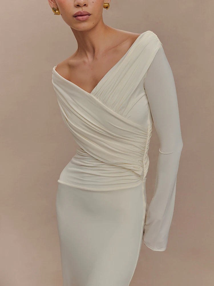 Mavina Abito Maxi da Donna Viscosa con Scollo a V | Vita Alta, Maniche Lunghe 3