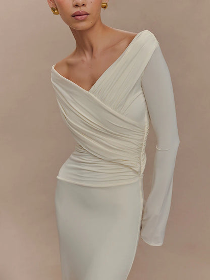 Mavina Abito Maxi da Donna Viscosa con Scollo a V | Vita Alta, Maniche Lunghe 3