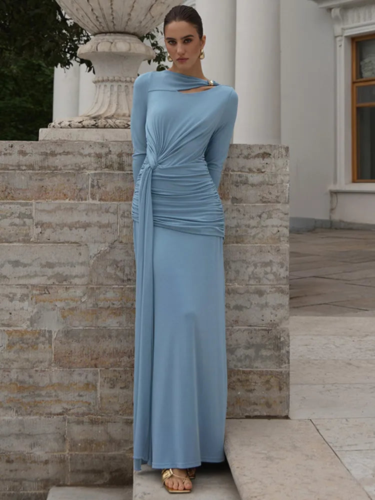 Moria Abito Maxi da Donna Manica Lunga a Ruches | Elegante, Vestibilità Attillata 2