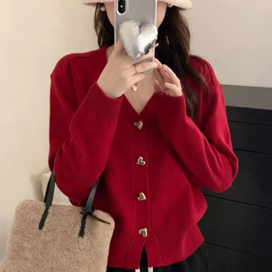 Ravelo Cardigan Lungo Donna Elegante A V in Maglia Rossa | Morbido, Abbracciante 0