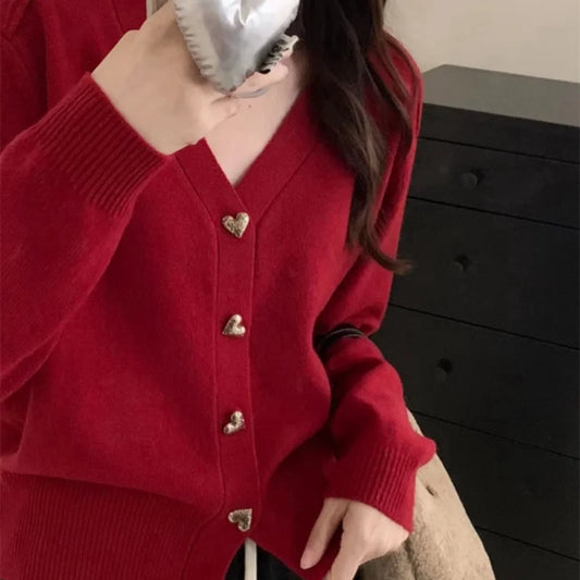Ravelo Cardigan Lungo Donna Elegante A V in Maglia Rossa | Morbido, Abbracciante 1