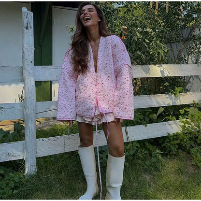 Florina Giacca Trapuntata da Donna con Stampa Floreale | Parka, con Lacci