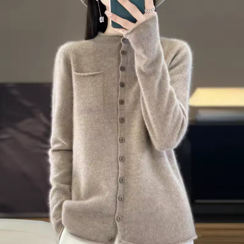 Sila Maglione Girocollo da Donna in 100% Lana Merino | Vestibilità Ampia, Lavorato a Maglia, con Tasca