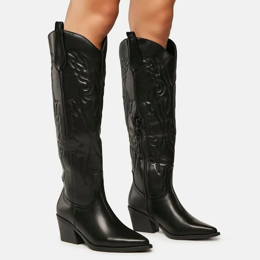 Sella Stivali Donna Western Vintage | Alti al Ginocchio, con Cerniera Stivali da donna 0