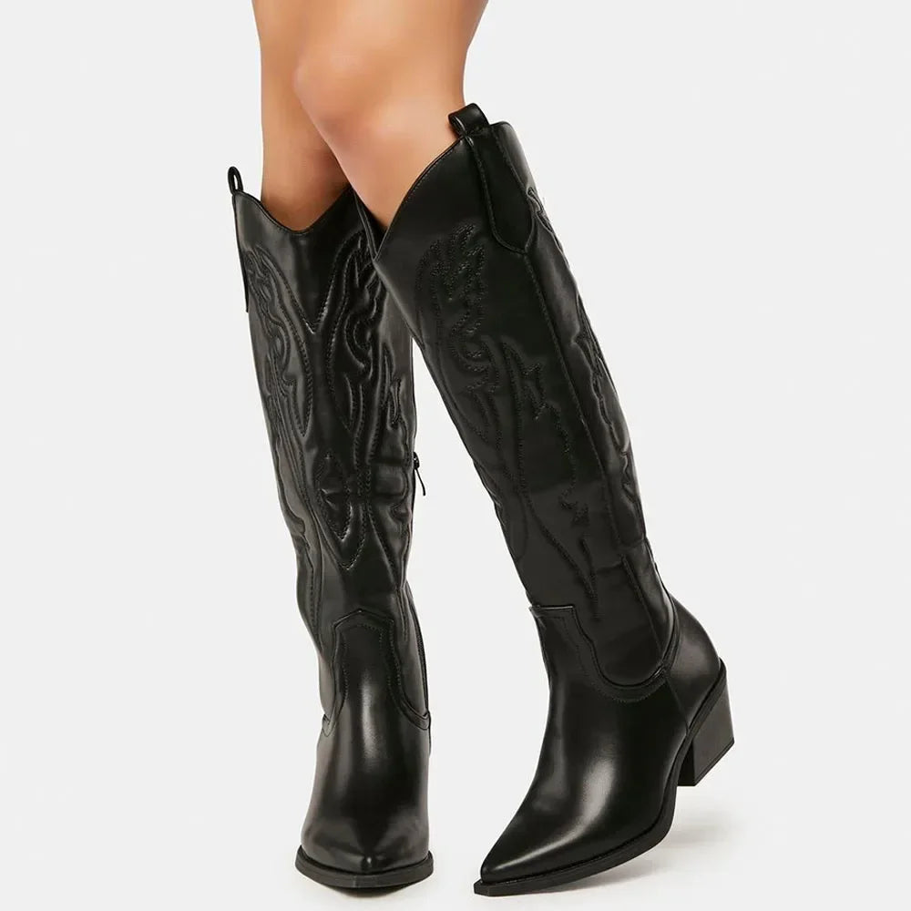 Sella Stivali Donna Western Vintage | Alti al Ginocchio, con Cerniera Stivali da donna 1