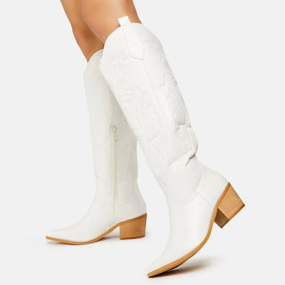 Sella Stivali Donna Western Vintage | Alti al Ginocchio, con Cerniera Bianco Stivali da donna