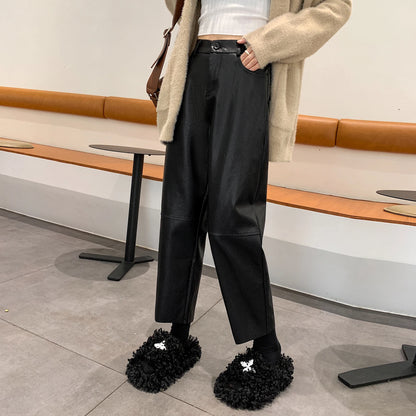Vinta Pantaloni da Donna in PU Pelle a Vita Alta Dritti | Con Tasche, Eleganti 3