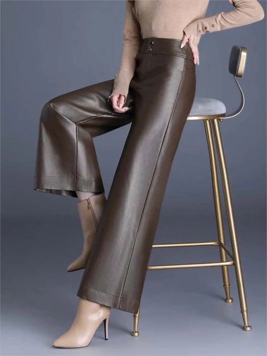 Zuzka Pantaloni da Donna in Pelle Sintetica Eleganti per Autunno | Caldi, Lunghi, Versatili 2